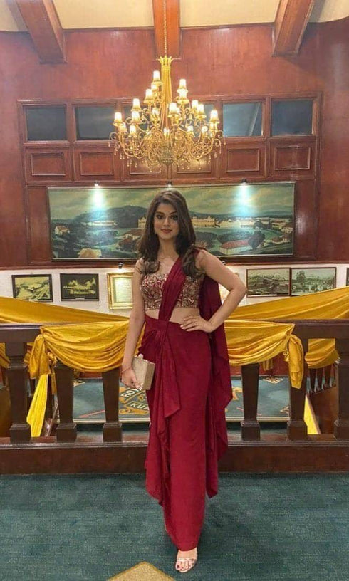 Maroon Drape Skirt - Top Not Included