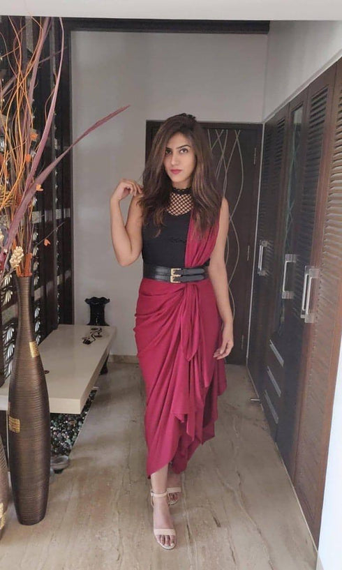 Maroon Drape Skirt - Top Not Included