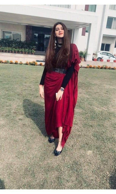 Maroon Drape Skirt - Top Not Included