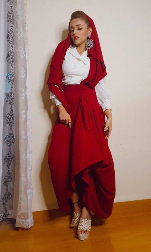 Maroon Drape Skirt - Top Not Included