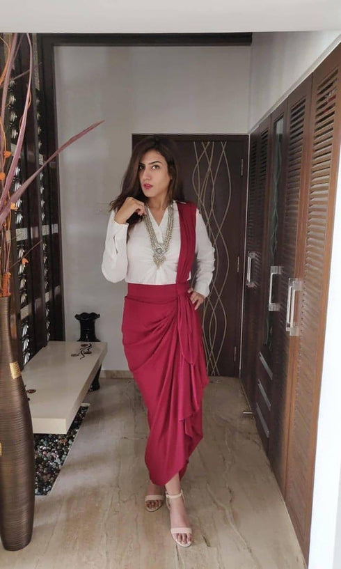 Maroon Drape Skirt - Top Not Included