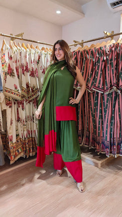 Maroon Green Organza Duppatta Farshi Set - view 6