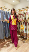 Maroon Jacquard Silk Farshi Set with Potli - view 3