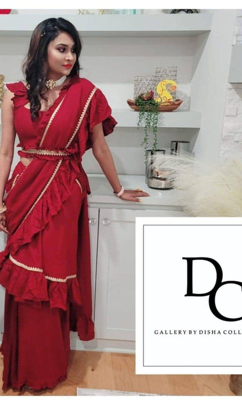 Maroon Ruffle Sari