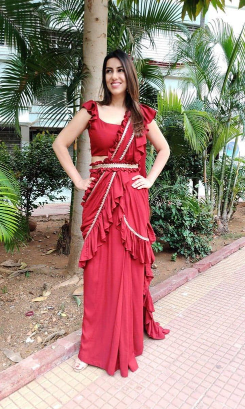Maroon Ruffle Sari