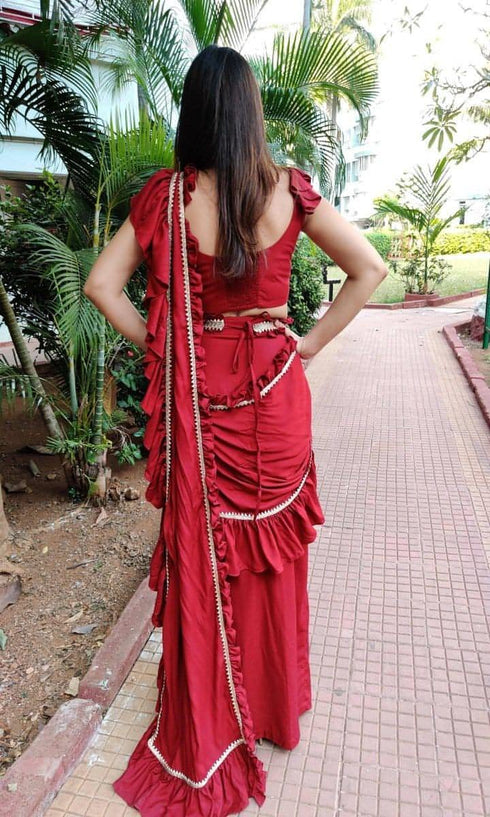 Maroon Ruffle Sari