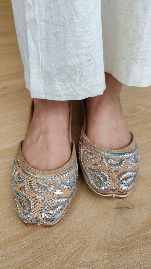 Metallic Gota Mukaish Work Pure Leather Juttis