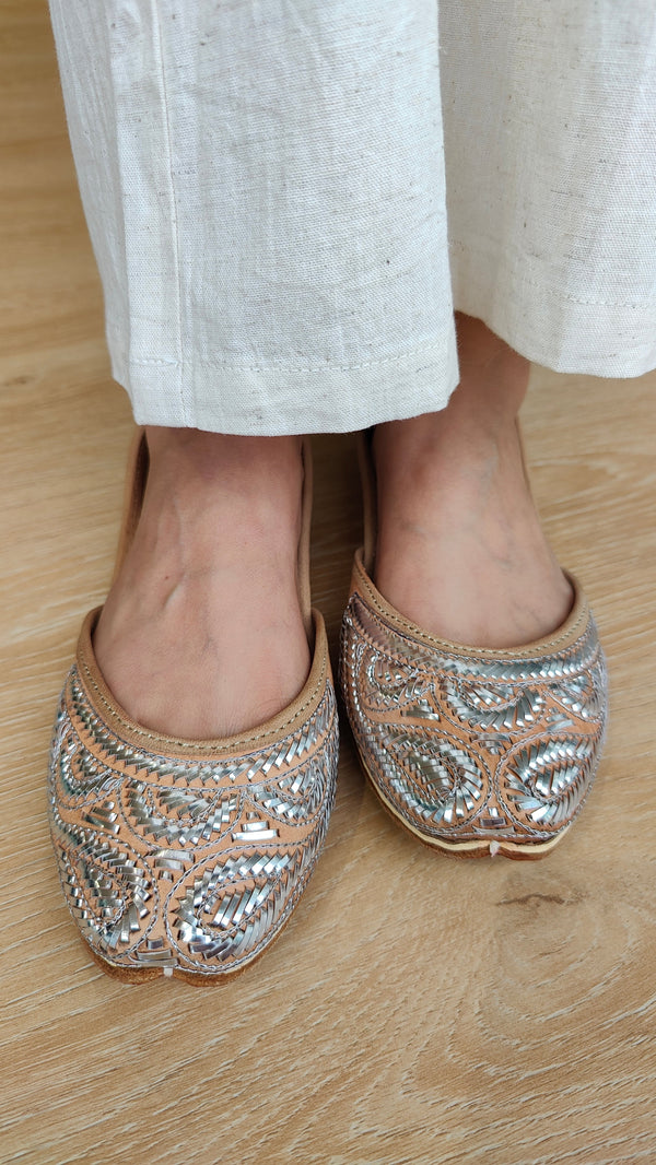 Metallic Gota Mukaish Work Pure Leather Juttis
