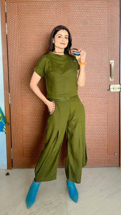 Moss Green 3 Piece Coord Set - Neckpiece included - view 2