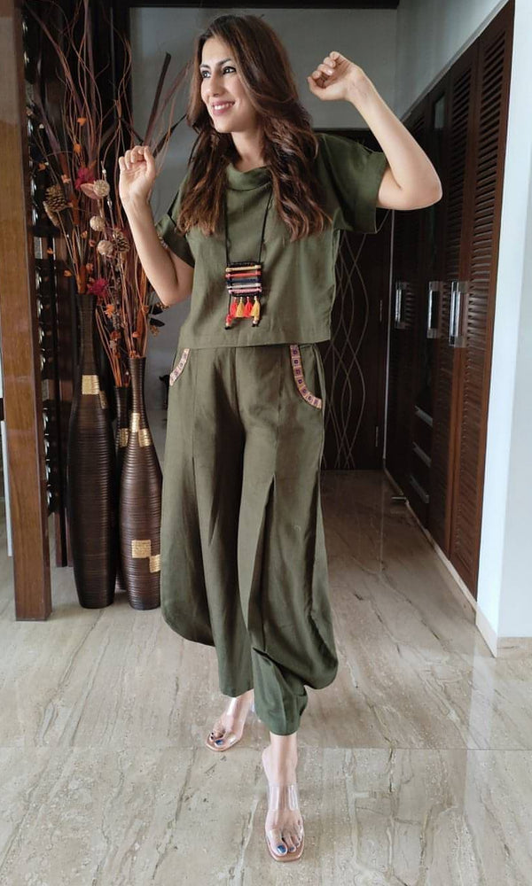 Moss Green 3 Piece Coord Set - Neckpiece included