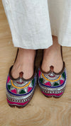 Multi Color Festive Thread & Silver Mukaish Pure Leather Juttis