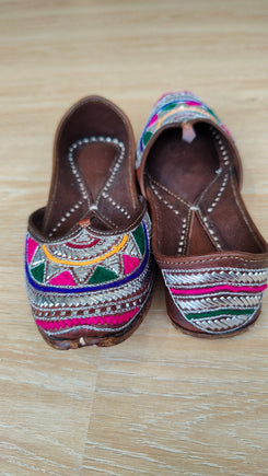 Multi Color Festive Thread & Silver Mukaish Pure Leather Juttis - view 4