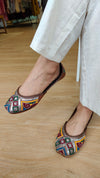 Multi-Color Geometric Thread & Silver Mukaish Pure Leather Juttis - view 4