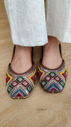 Multi-Color Geometric Thread & Silver Mukaish Pure Leather Juttis - view 5