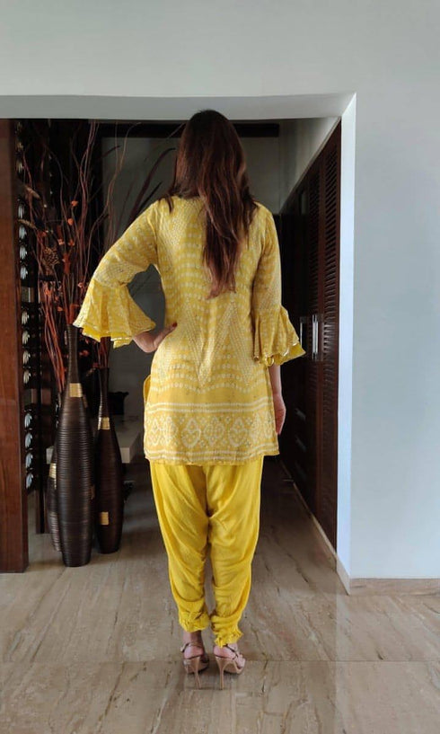 Mustard Bandhini Dhoti Set