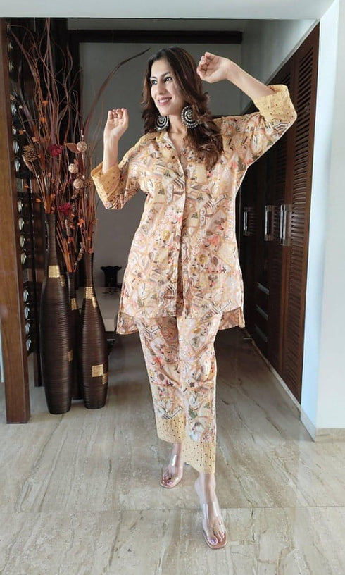 Mustard Cutwork Coord Set