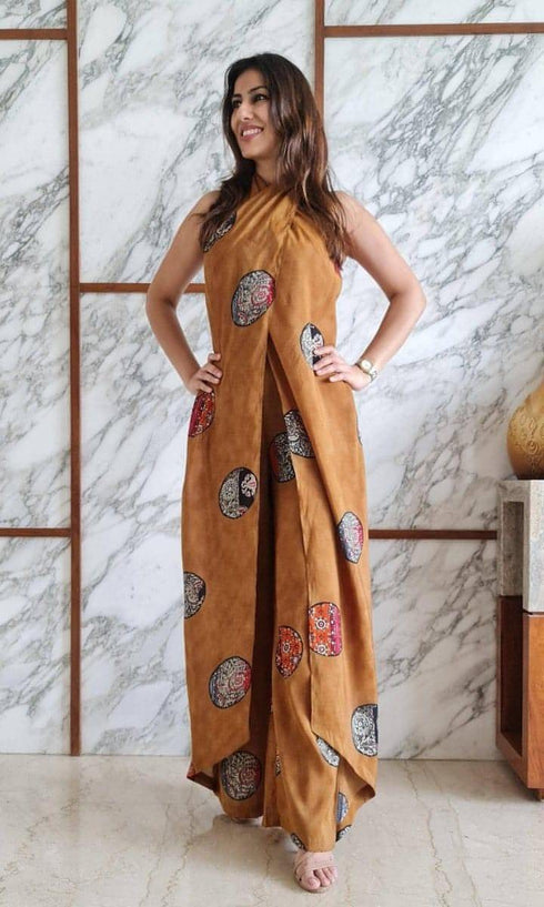 Mustard Tan Sarong Jumpsuit