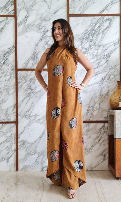 Mustard Tan Sarong Jumpsuit