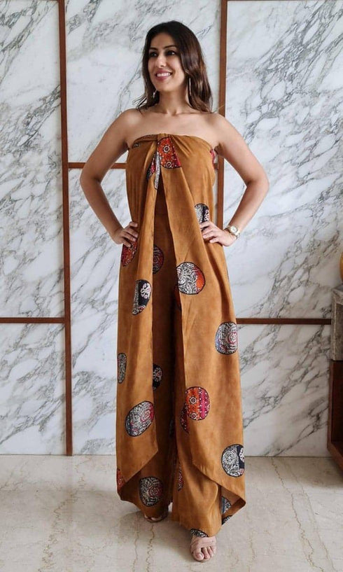 Mustard Tan Sarong Jumpsuit