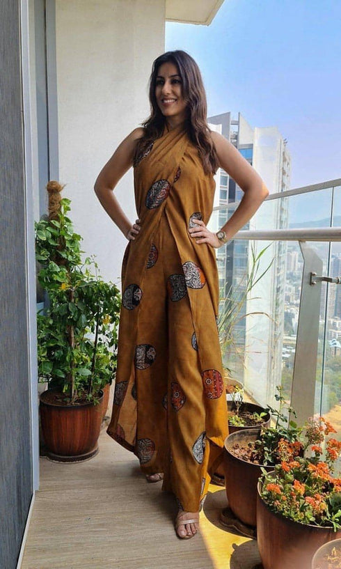 Mustard Tan Sarong Jumpsuit