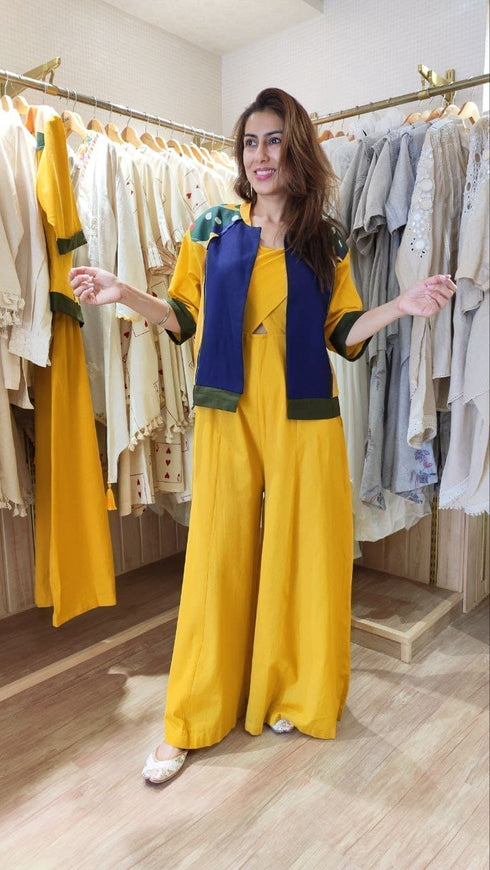 Mustard Yellow Jumpsuit with Bomber Jacket - view 3