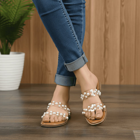 Tan Festive Pearl Flats