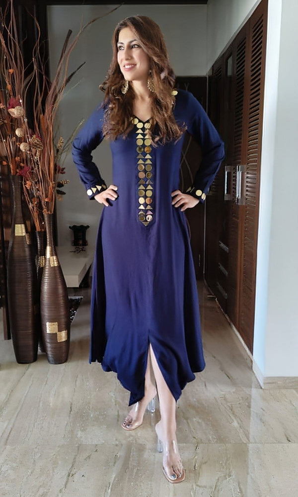 Navy Blue Gold Dress