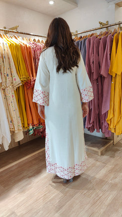 Off White and Pink Rose Kaftan Dress - view 11