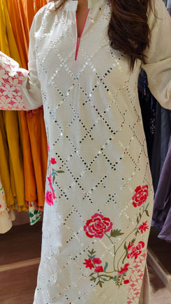 Off White and Pink Rose Kaftan Dress - view 3