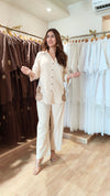 Off White Coord Set with Brown Cutwork and Panel Sleeves - view 3