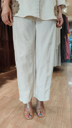 Off White Coord Set with Brown Cutwork and Panel Sleeves - view 5