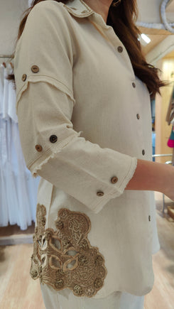 Off White Coord Set with Brown Cutwork and Panel Sleeves - view 6