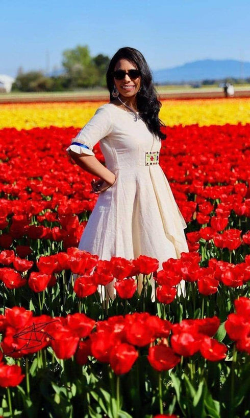 Off White Drape Dress