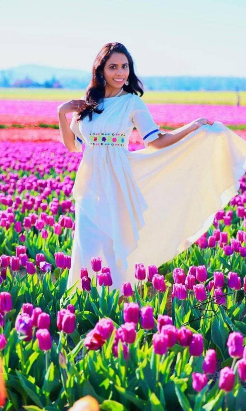 Off White Drape Dress