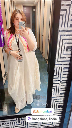 Off White Drape gown with Neon Jacket - DC Mumbai - view 22