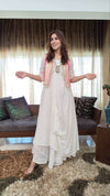Off White Drape dress with Neon Jacket