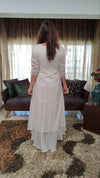 Off White Drape dress with Neon Jacket