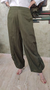 Olive Green Drape Pants With White Puffed Sleeves Shirt - view 2
