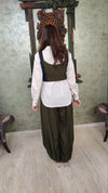 Olive Green Drape Pants With White Puffed Sleeves Shirt - view 7