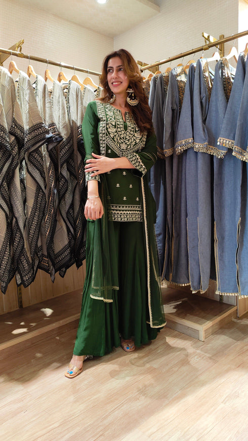 Olive Green Sharara Set - view 3