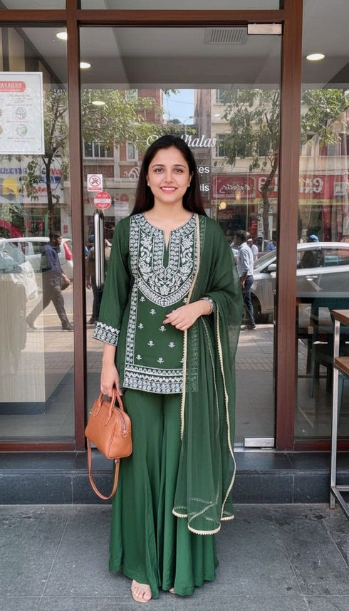 Olive Green Sharara Set - view 6