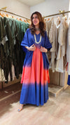 Ombre Blue Peach Dress With Cape - view 3