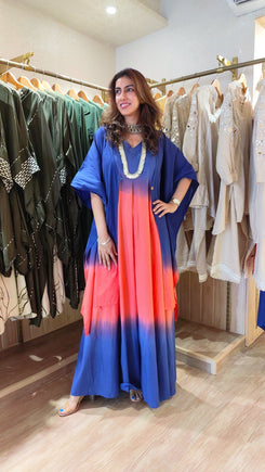 Ombre Blue Peach Dress With Cape - view 4