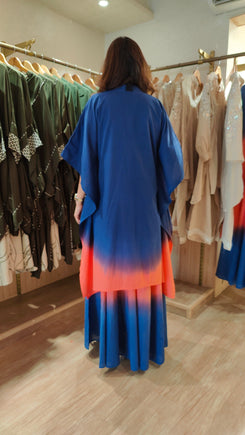 Ombre Blue Peach Dress With Cape - view 7
