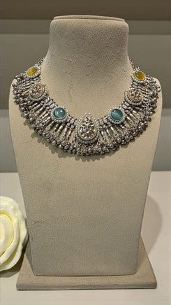 Oxidised Choker with Green & Yellow Stones - view 4