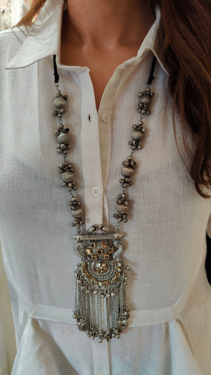 Oxidised Pendant Necklace with Chain Tassels