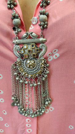 Oxidised Pendant Necklace with Chain Tassels - view 4