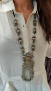 Oxidised Pendant Necklace with Chain Tassels - view 5
