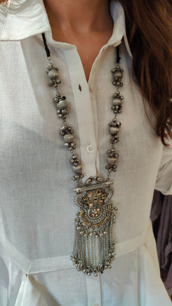 Oxidised Pendant Necklace with Chain Tassels - view 5