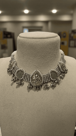 Oxidized Choker Necklace with Green Stones - view 3